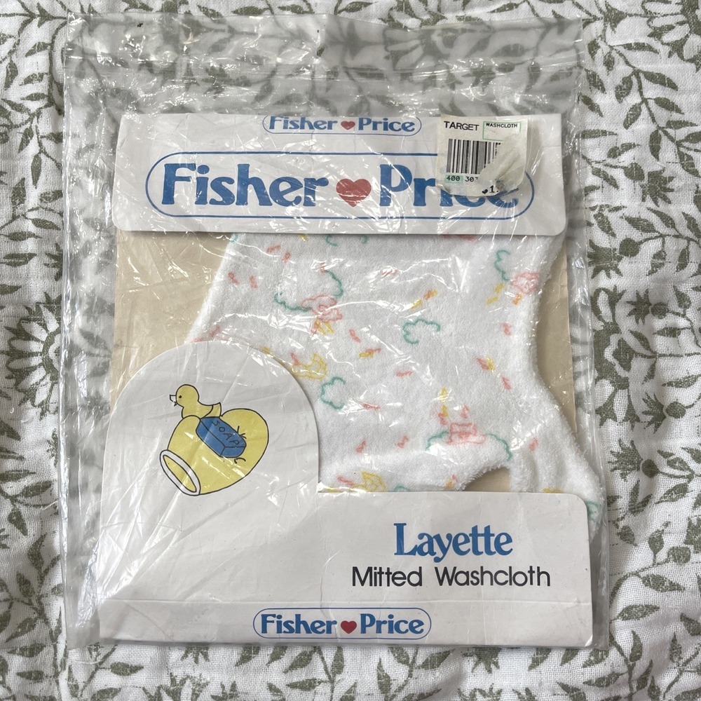 Vtg Fisher Price 1985 Layette Mitted‎ Washcloth Baby Lamb Duck Terrycloth